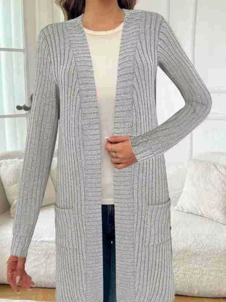 Ribbed Knit Open Front Cardigan