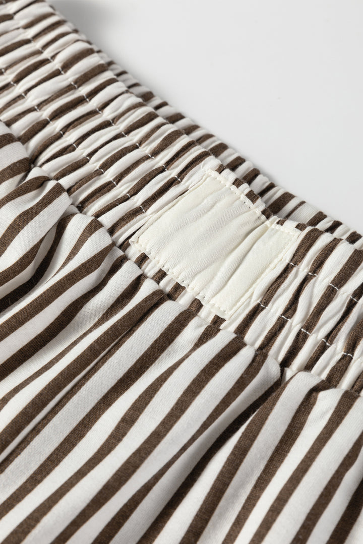 Brown Stripe Elastic High Waist Pocketed Loose Pants