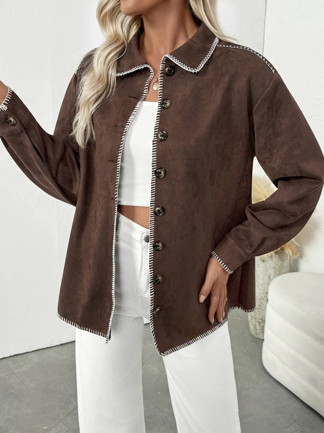 Button Up Contrast Trim Jacket