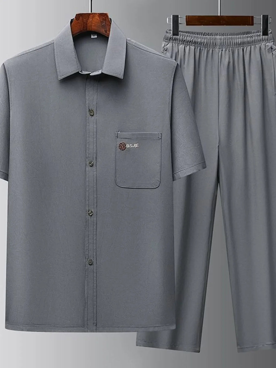 Men's Full Size Button Up Short Sleeve Top and Pants Set Plus Size