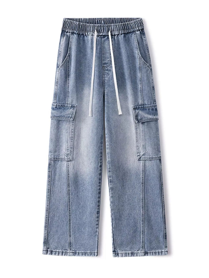 Men's Plus Size Wash Wide Leg Cargo Jeans