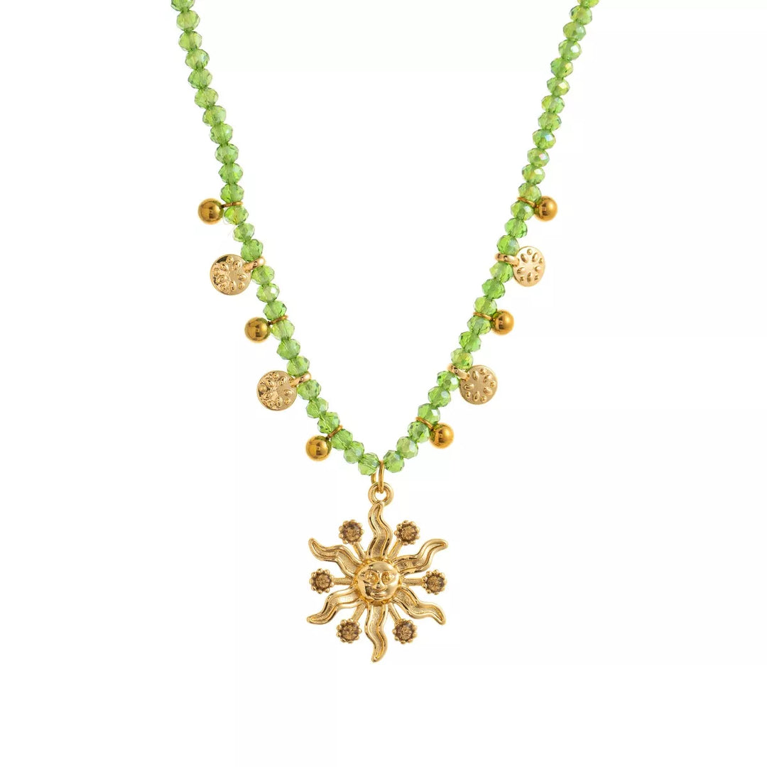 14K Gold-Plated Bead Sun Pendant Necklace