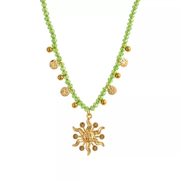 14K Gold-Plated Bead Sun Pendant Necklace