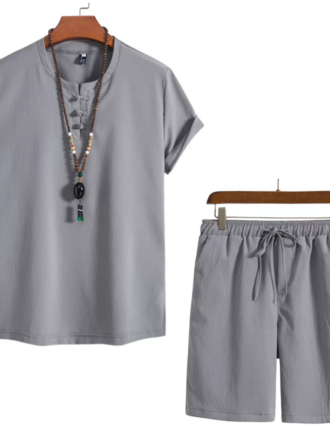 Men's Plus Size Mandarin Collar Short Sleeve Shirt and Shorts Set