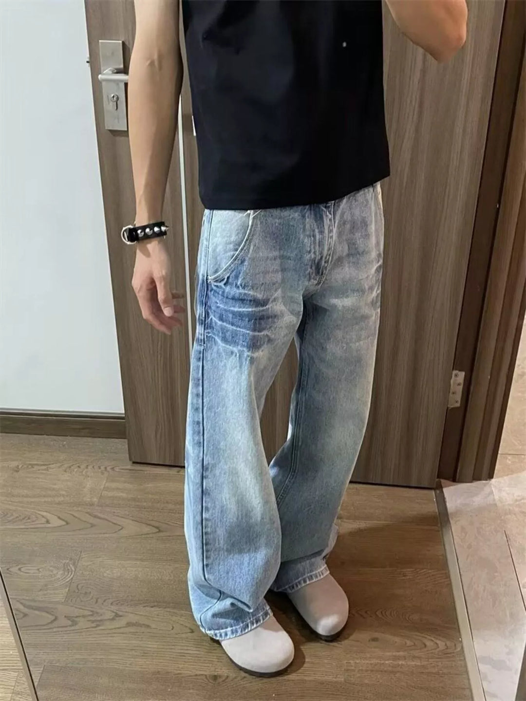 Men's Full Size Vintage Wash Wide Leg Jeans Plus Size