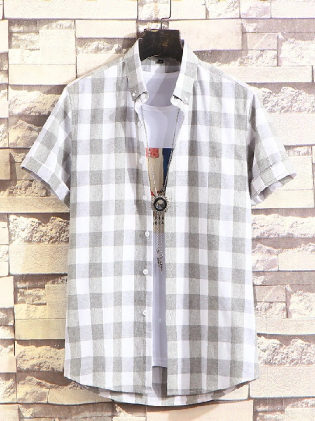 Men's Plus Size Casual Plaid Short Sleeve Shirt