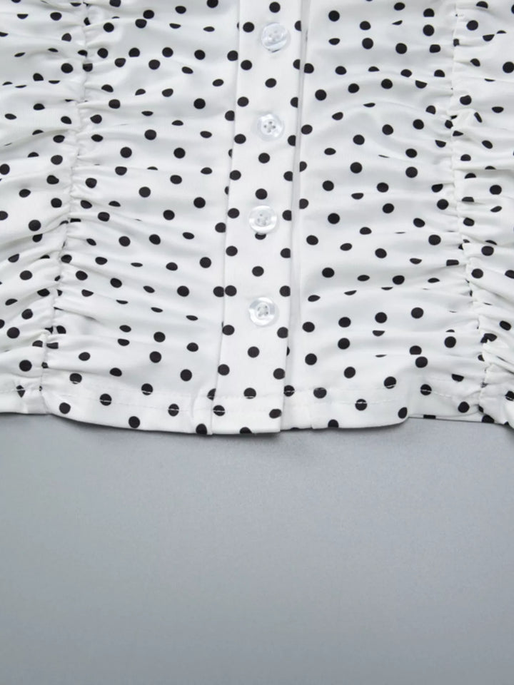 Polka Dot Ruched V-Neck Top