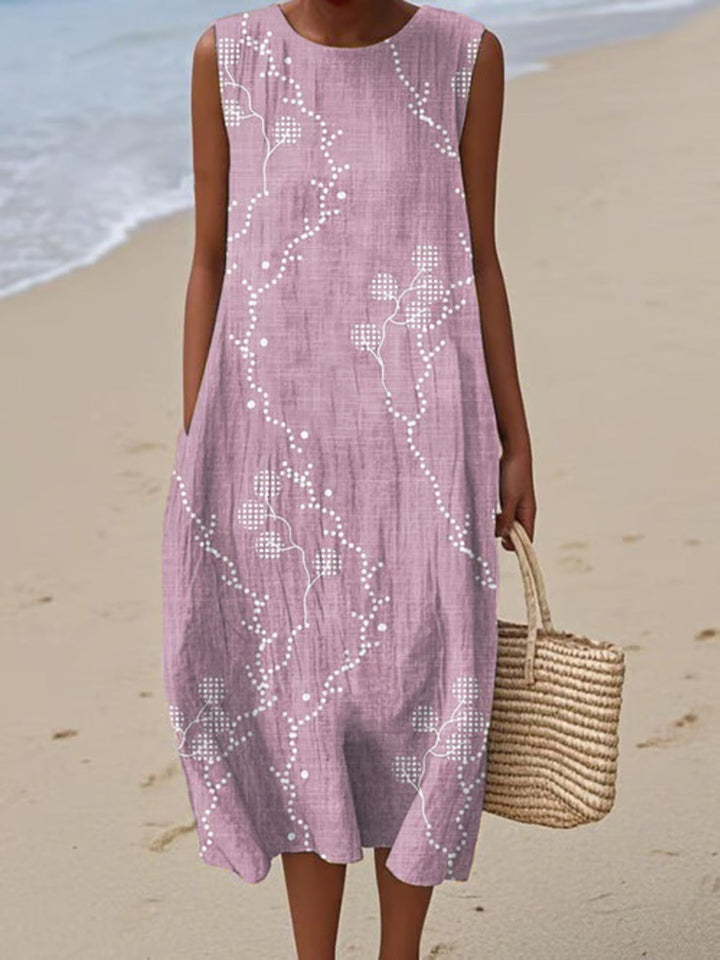 Full Size Round Neck Sleeveless Casual Midi Dress Plus Size