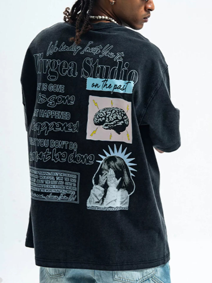 Men's Letter Round Neck Short Sleeve T-Shirt