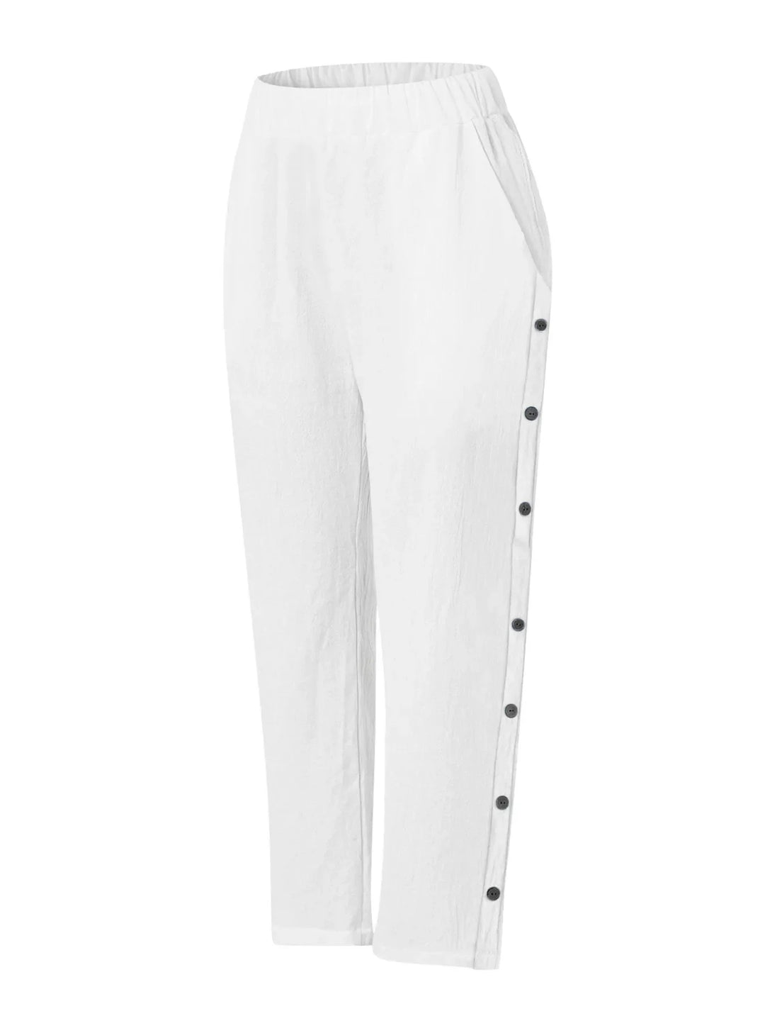 Full Size Side Decor Button Casual Wide Leg Pants Plus Size