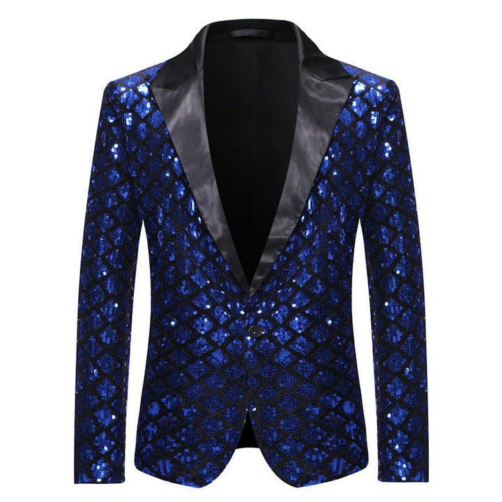 Stage Banquet Host Party Diamond-Shaped Sequin Suit Tuxedo Coat