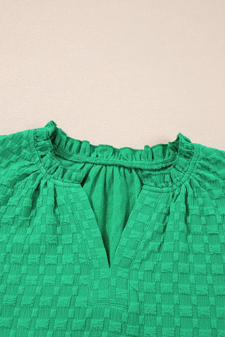 Textured Puff Short Sleeve Notched Top