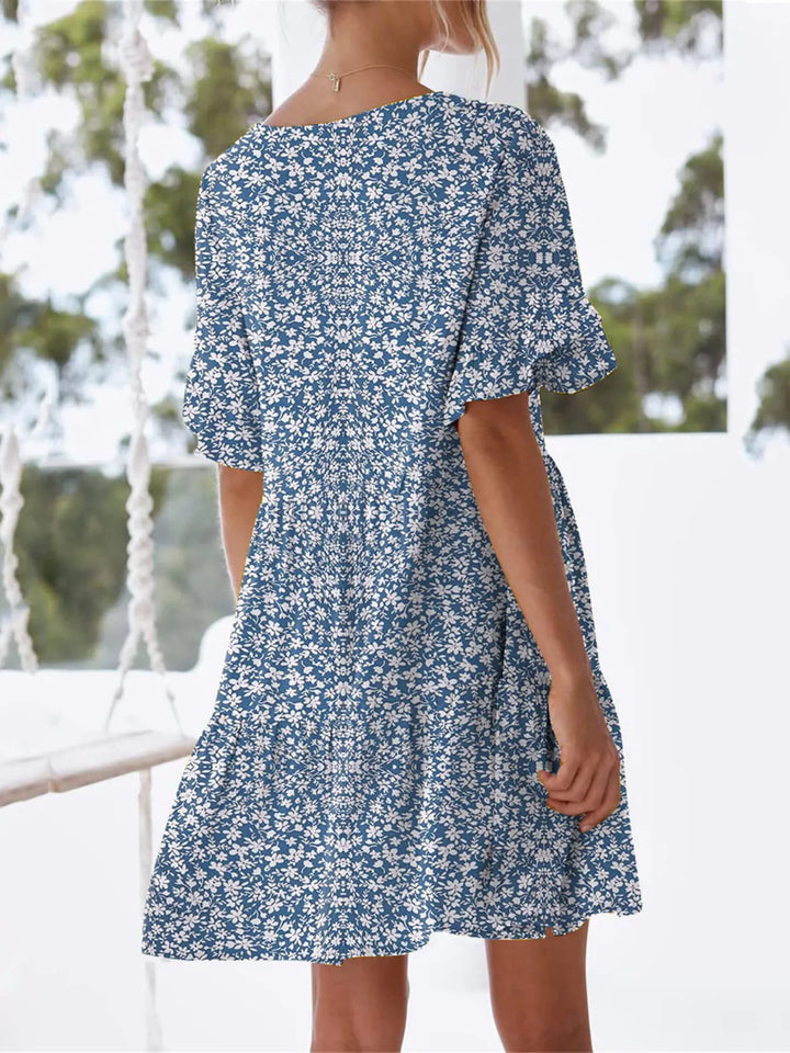 Polka Dot V-Neck Short Sleeve Mini Dress