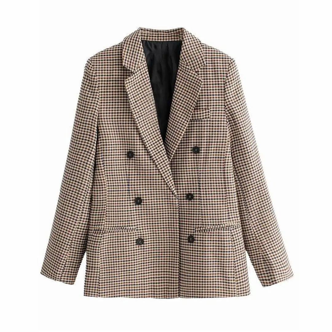 Double Breasted Checkered Blazer