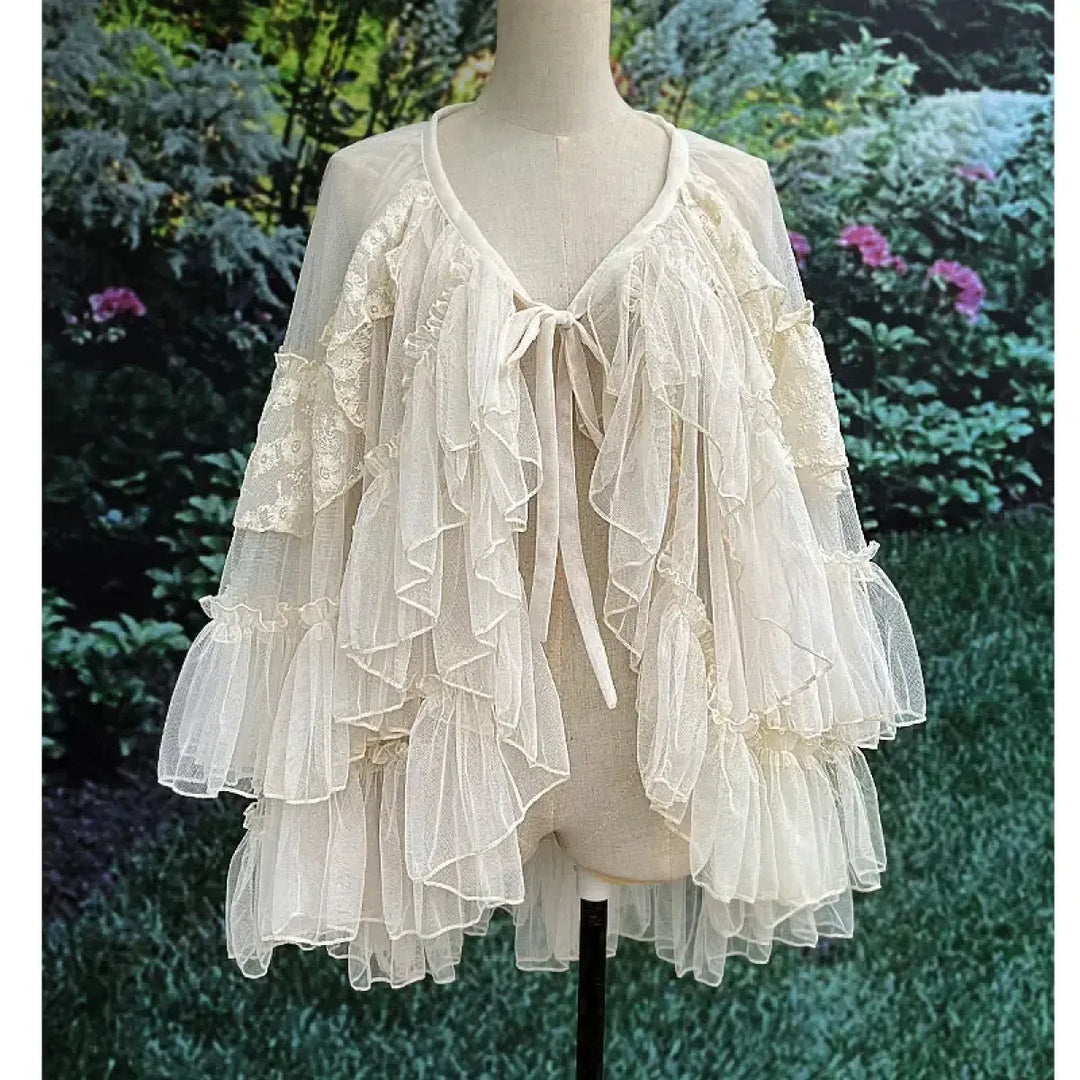 Double-Layered Waist Curtain Skirt - Asymmetrical Ruffle High-Low Cover-Up