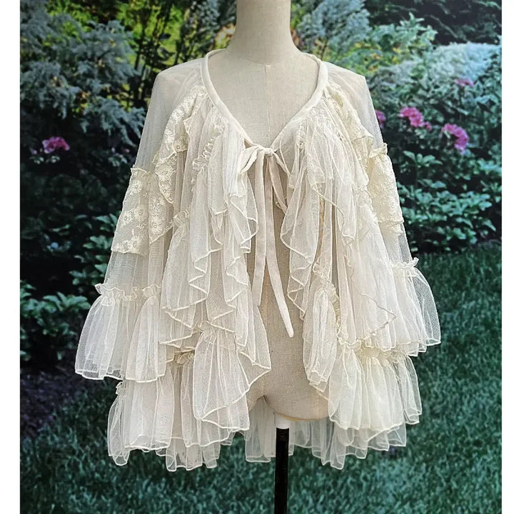 Double-Layered Waist Curtain Skirt - Asymmetrical Ruffle High-Low Cover-Up