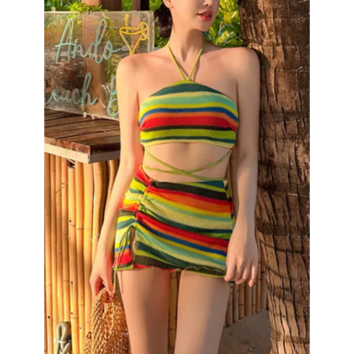 Bikini Set – High Waist Drawstring Skirt Korean Spice Style