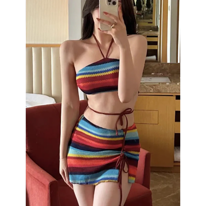 Bikini Set – High Waist Drawstring Skirt Korean Spice Style