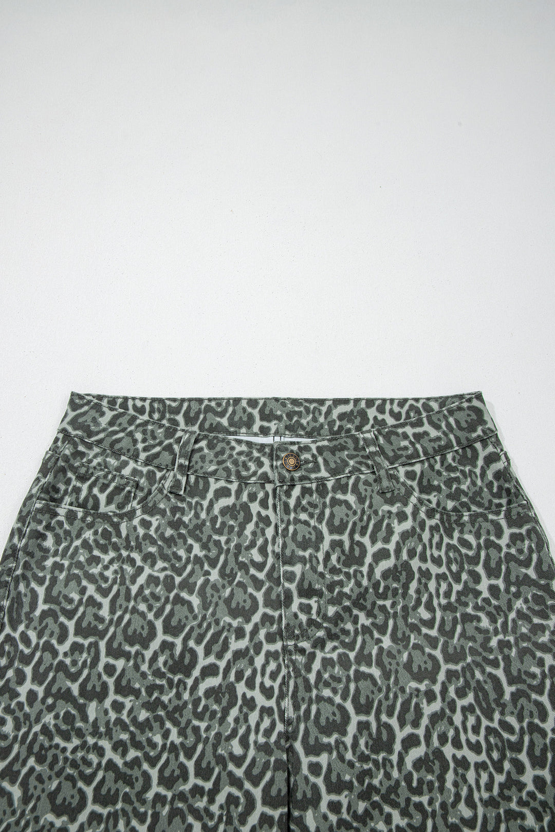 Gray Leopard Frayed Edge Wide Leg High Waist Jeans