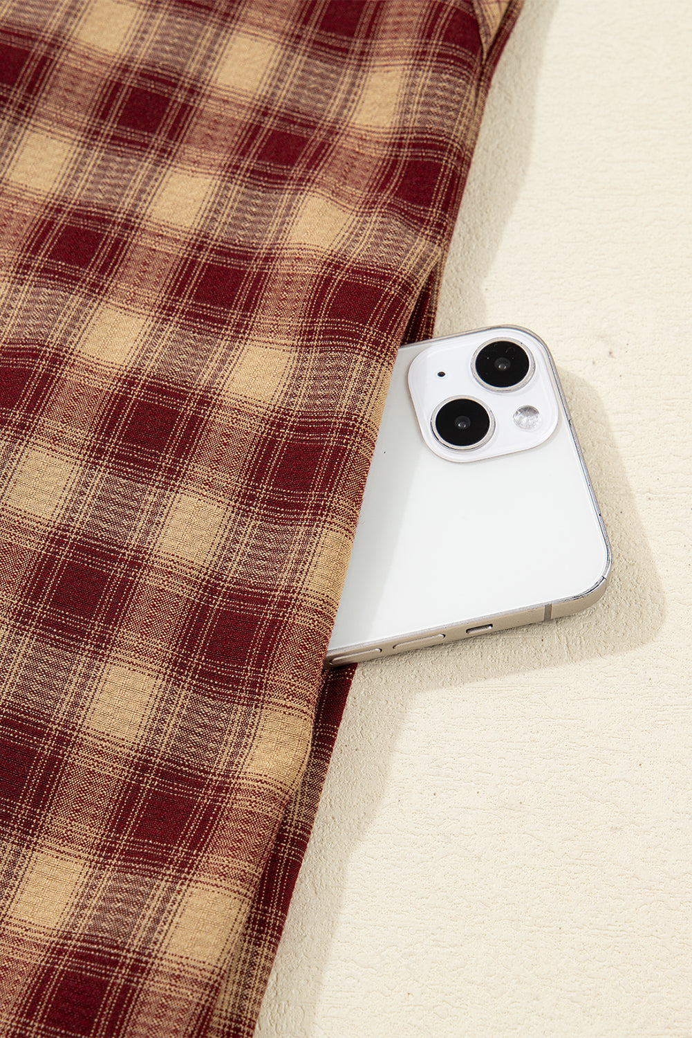 Red Plaid Print Ruffled Long Sleeve Patchwork Hem Mini Shirt Dress