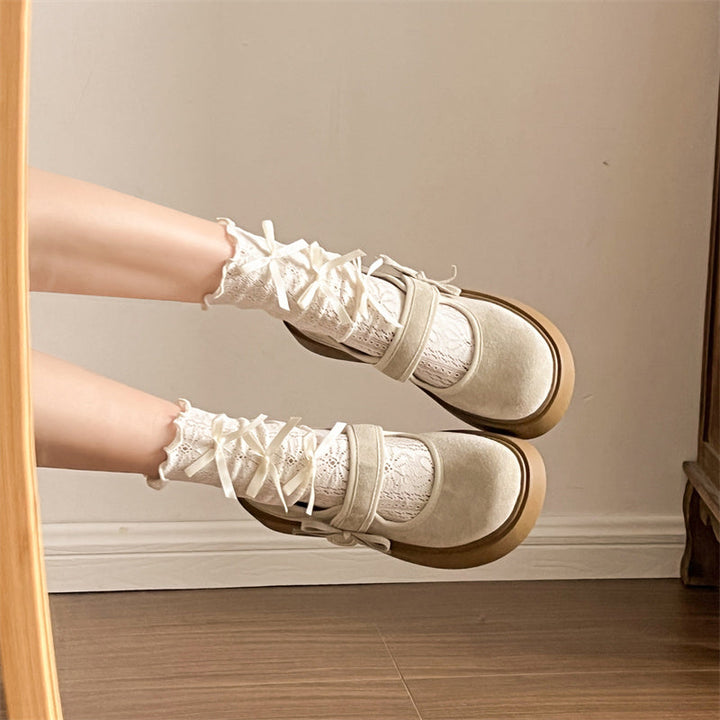 Retro French White Thick Bottom Shallow Mouth Cool Single Shoes For Women's Summer 2025 New Style With Skirt Height Increase Round Head Mary Jane Shoes