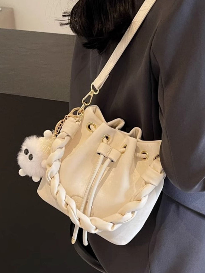 Chunky Chain Trim Drawstring Bucket Crossbody Bag