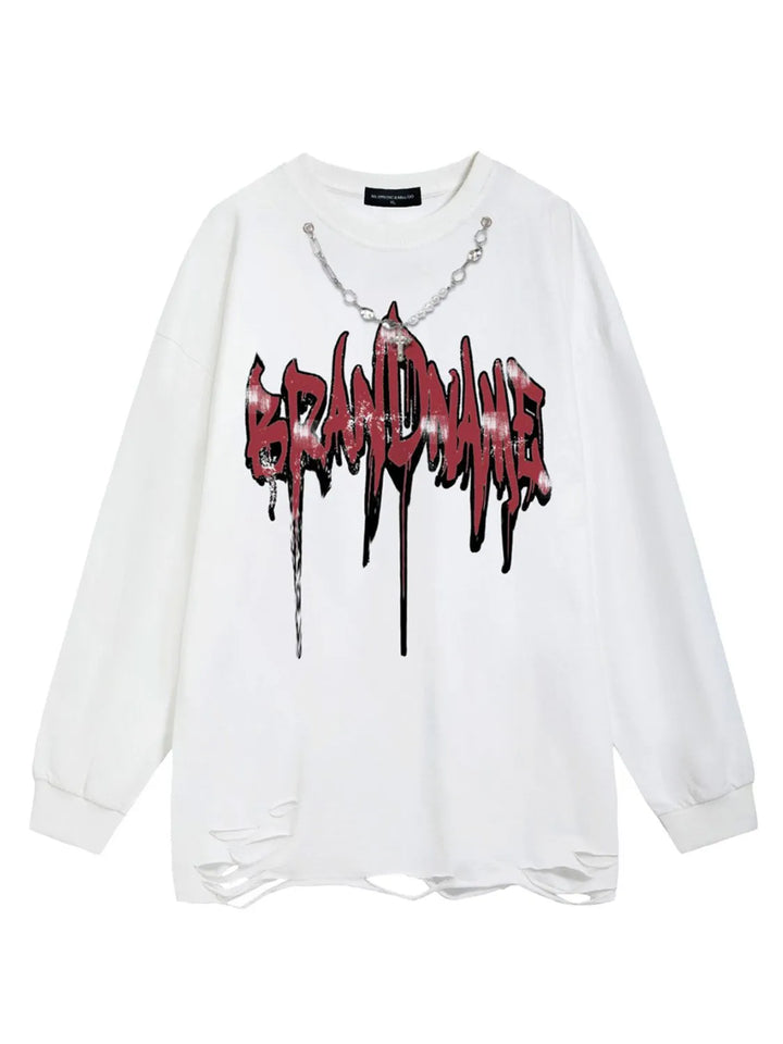 Men's Distressed Hem Chain Detail Oversized T-Shirt