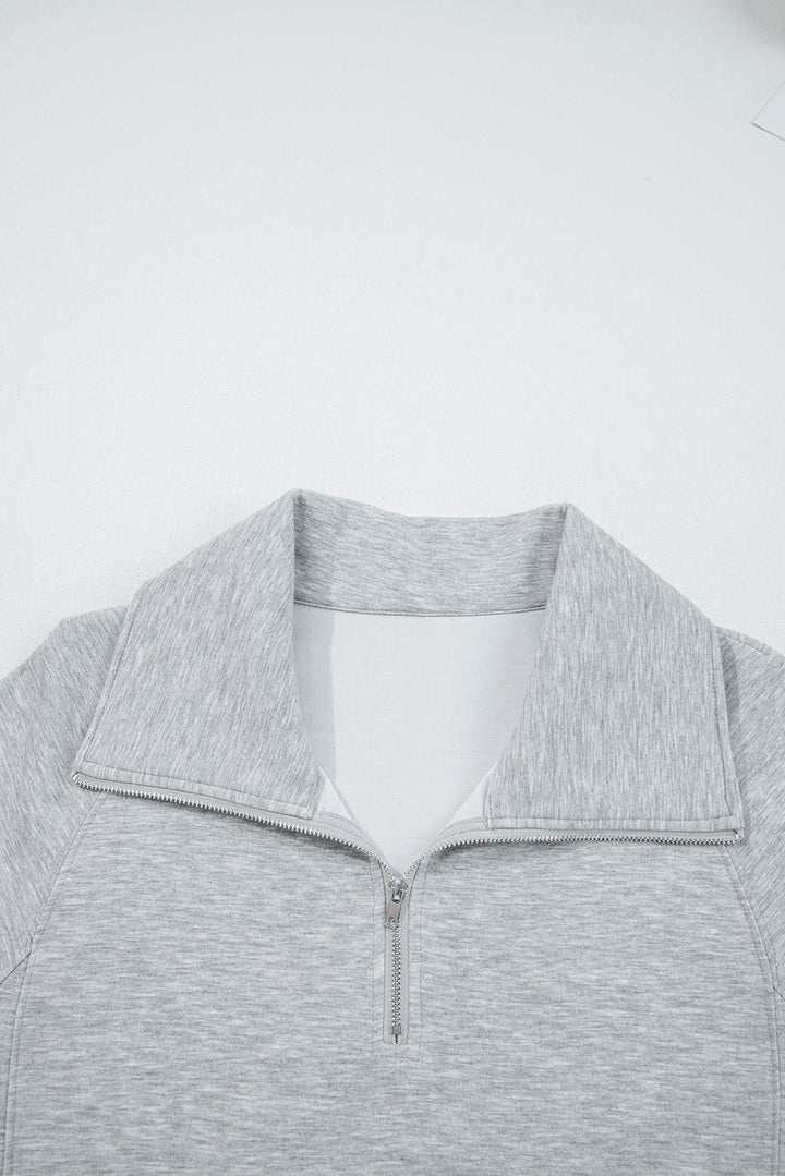 Light Grey Zip Collar Long Sleeve Top Drawstring Pants Set