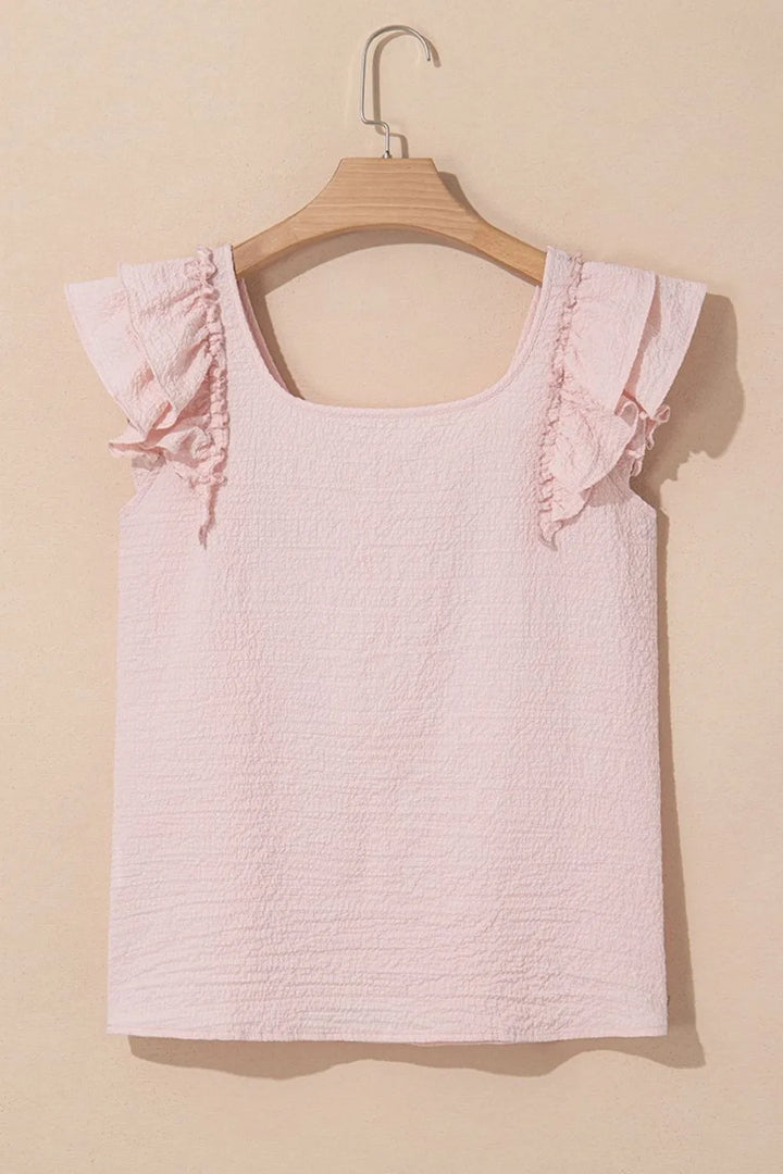 Textured Bow Knot Frilled Butterfly Sleeve Blouse