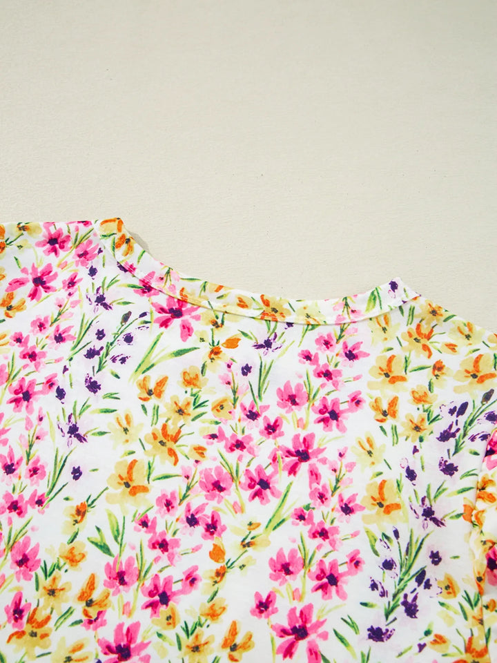 Floral Puff Sleeve Crewneck Blouse