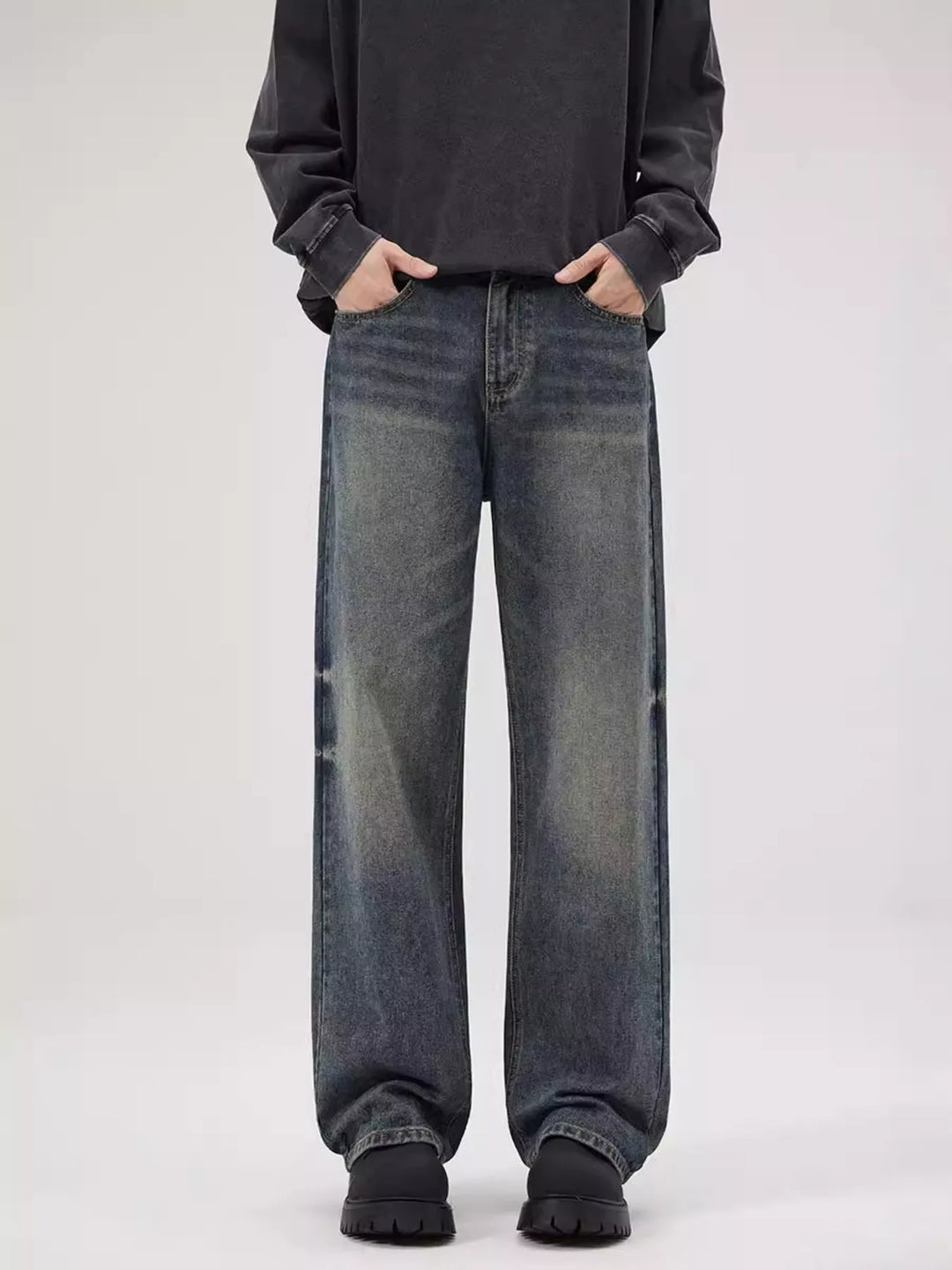Men's Full Size Vintage Wash Relaxed Fit Jeans Plus Size