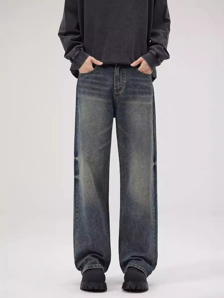 Men's Full Size Vintage Wash Relaxed Fit Jeans Plus Size