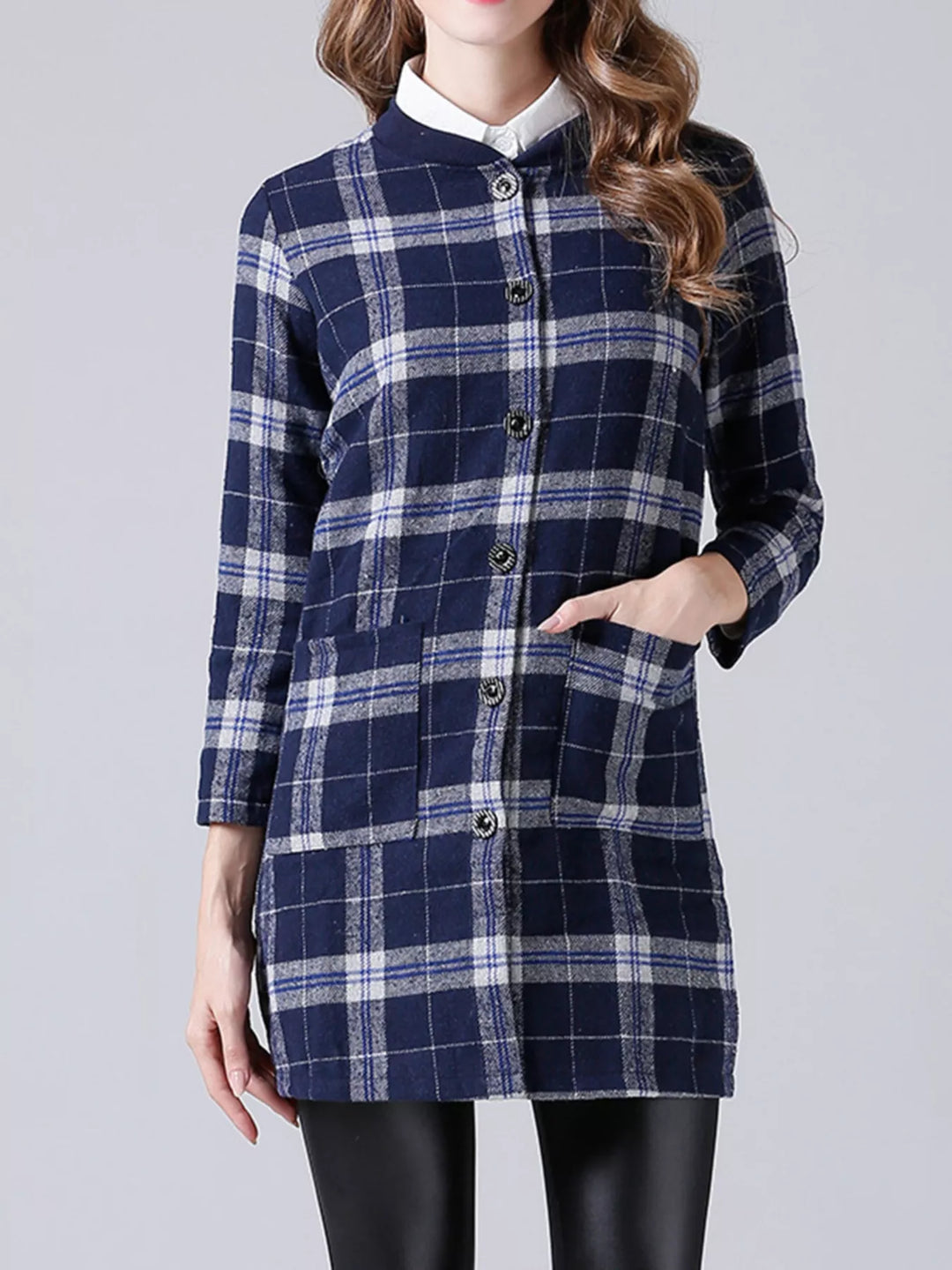 Plus Size Plaid Button-Down Longline Shirt