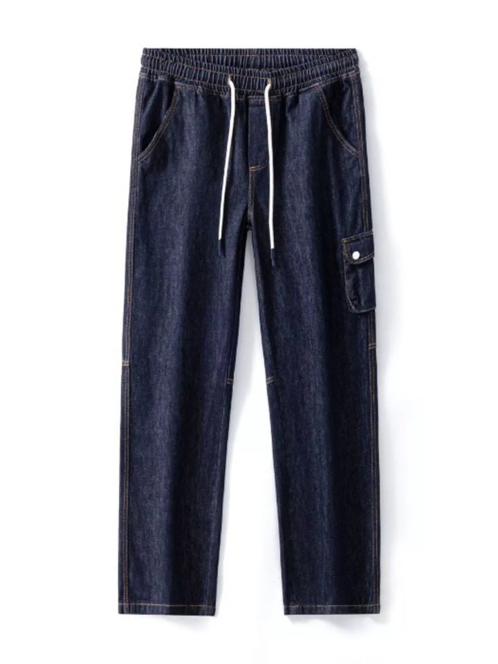 Men's Drawstring Washed Wide Leg Jeans