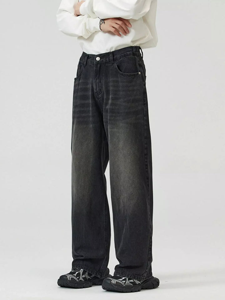 Men's Full Size Washed Straight Jeans Plus Size