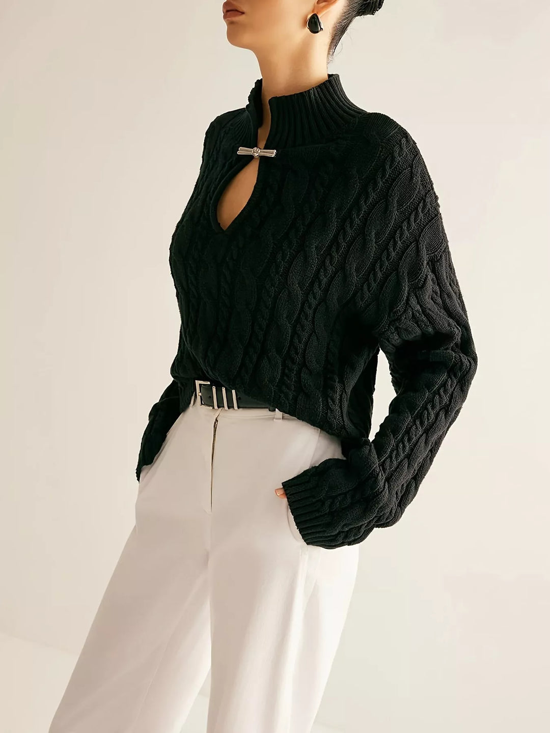 Keyhole Cable-Knit Sweater