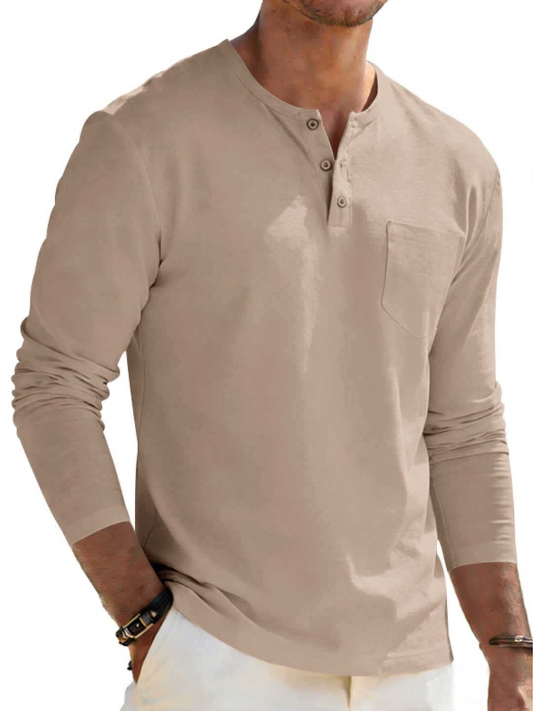 Men's Plus Size Casual Long Sleeve Henley T-Shirt with Pocket