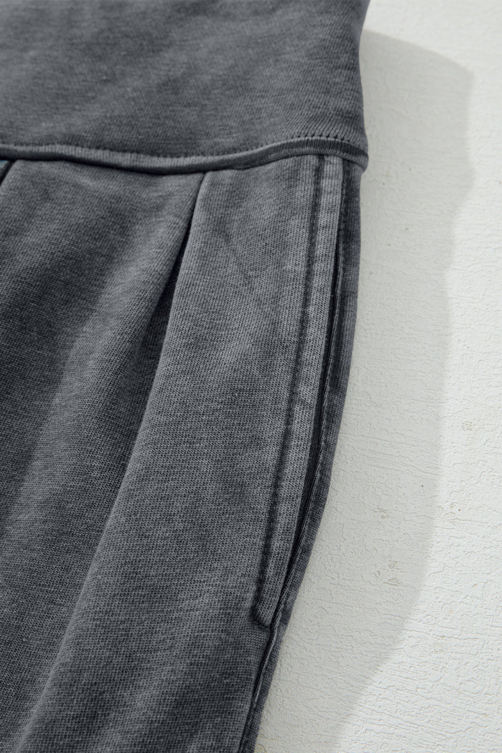 Medium Grey Mineral Wash Jogger Style High Waist Casual Pants
