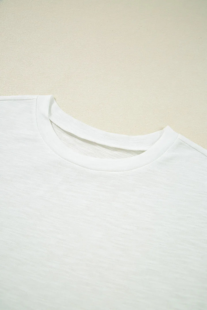 Lace Patchwork Cap Sleeve Round Neck T Shirt