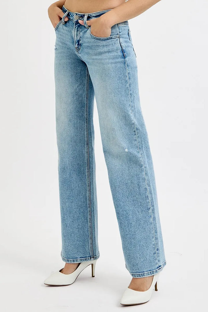 RISEN Full Size Low Rise Ankle Boyfriend Distressed Jeans Plus Size