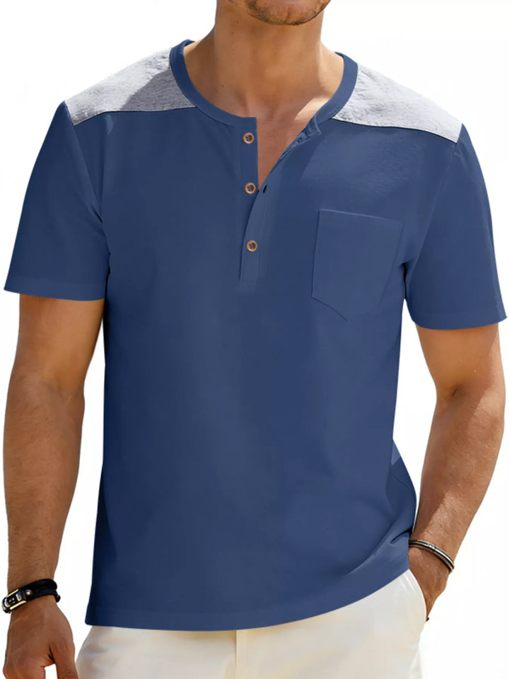 Men's Full Size Casual Henley T-Shirt with Pocket Plus Size