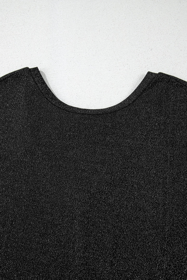 Black Bow Decor Glittery Short Sleeve Top