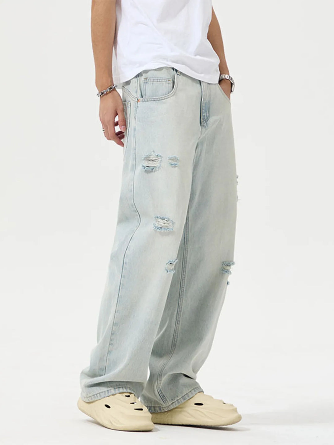 Men's Full Size Distressed Wide Leg Jeans Plus Size