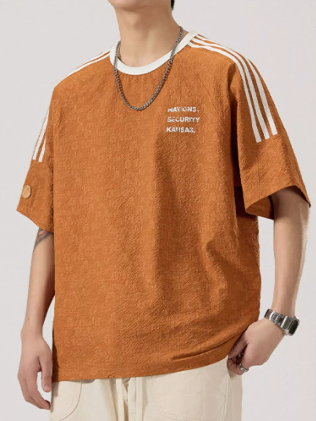 Men's Full Size Striped Shoulder Relaxed Fit T-Shirt Plus Size