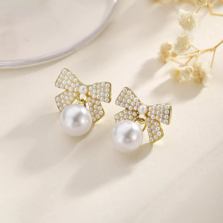 Pearl Bowknot Drop Earrings