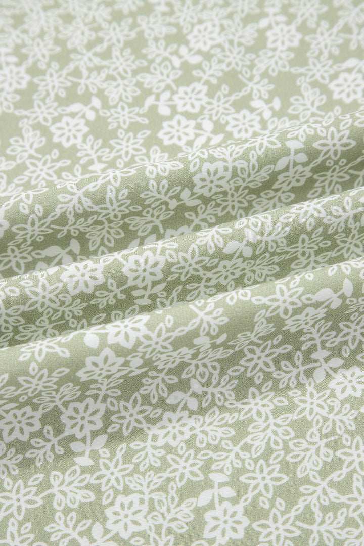 Green Smocked Bodice Square Neck Sleeveless Floral Jumpsuit