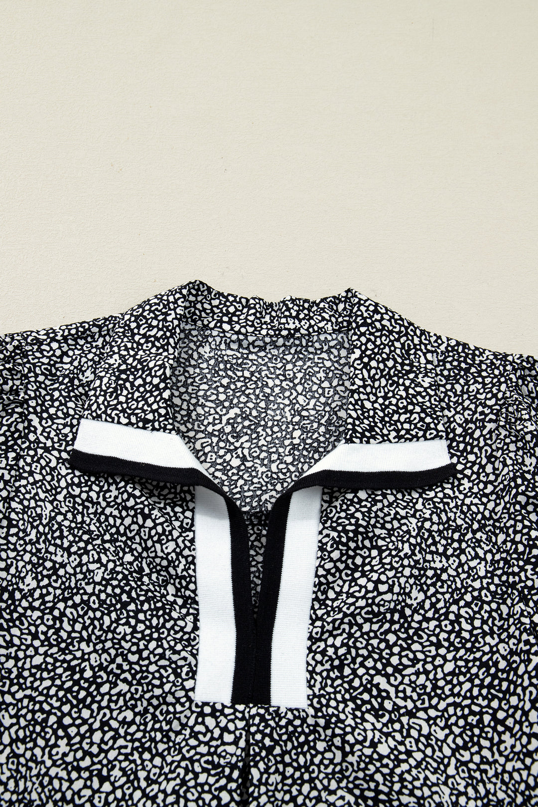 Black Leopard Print Contrast Striped Trim Polo Collar Short Sleeve Dress with Pockets