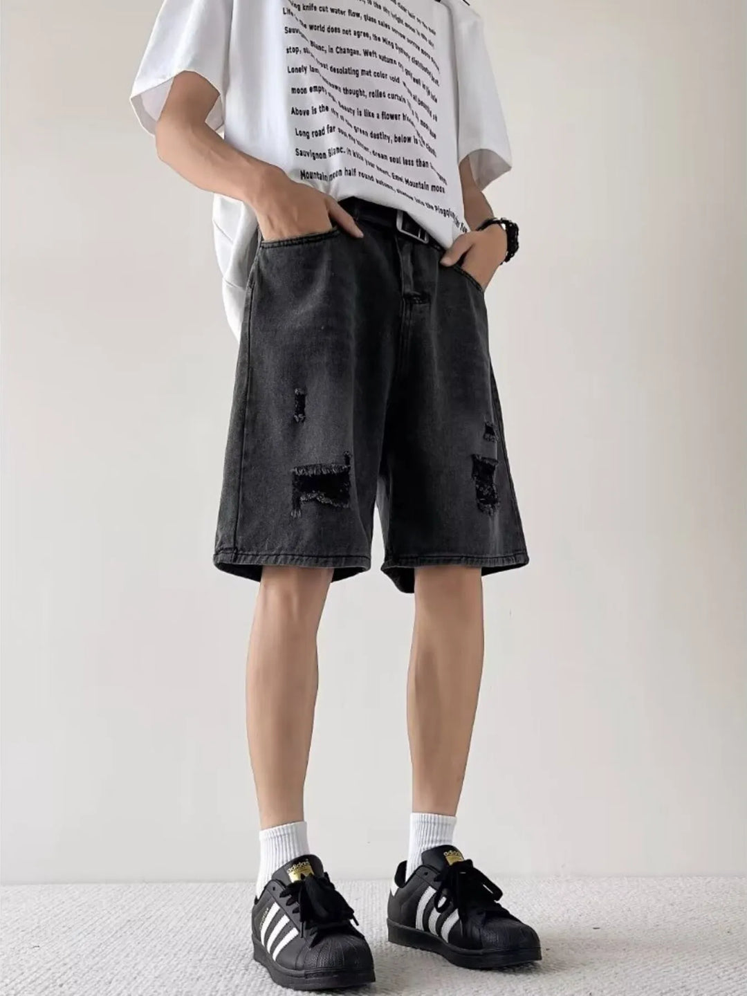 Men's Full Size Casual Loose Fit Ripped Denim Shorts Plus Size