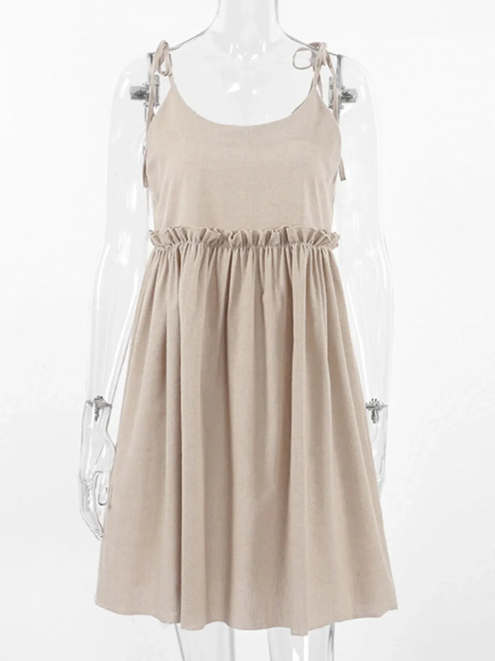 Tie-Shoulder Frill Mini Dress