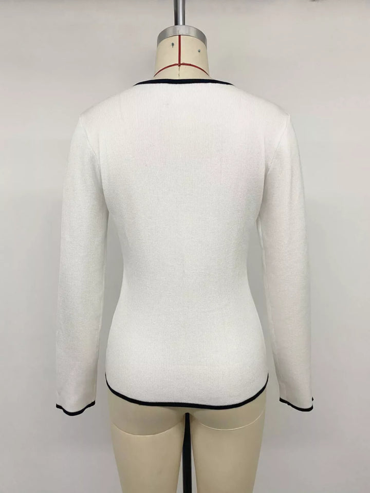 Contrast Trim Button Decor Knit Top